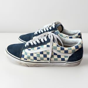 Vans Old Skool Blue Topaz Checkerboard Skate Shoes Suede Canvas Sneakers Size 11